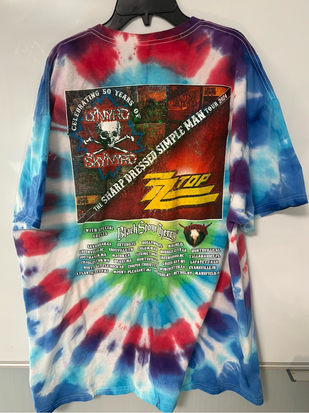 Concert ZZ Top, Lynyrd Skynrd, Black Stone Cherry Tie-Dye Men’s - Picture 2 of 4